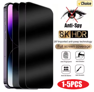 1-5PCS Anti-Spy Glass for iPhone 15 14 13 12 11 Pro Max Mini X XS XR 7 8 6 Plus Privacy Screen Protector For iPhone SE 2020 2022